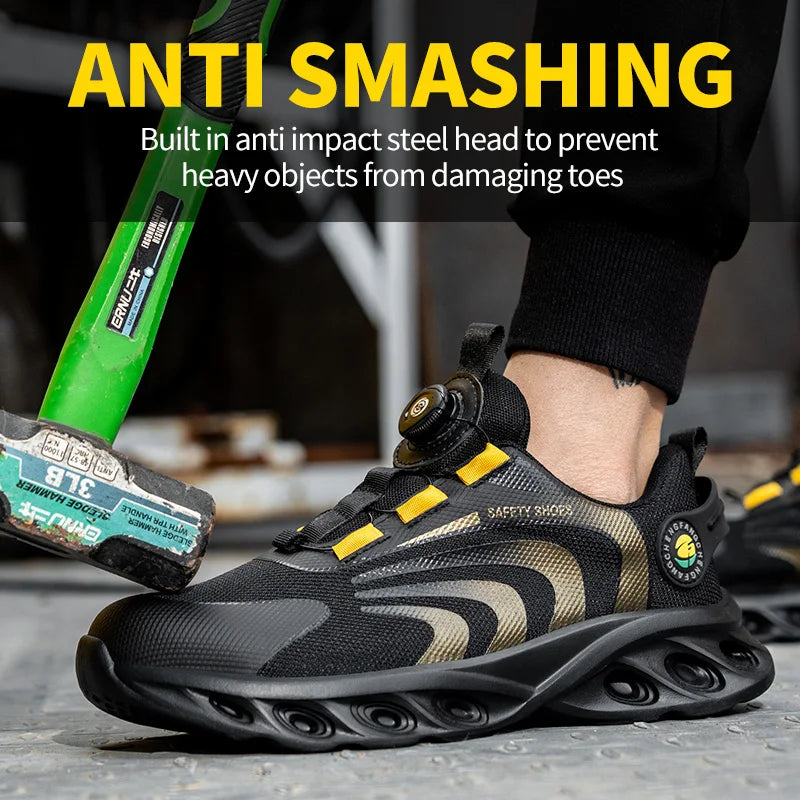 Men's Lace Free Safety Shoes Lightweight Breathable Puncture Resistant