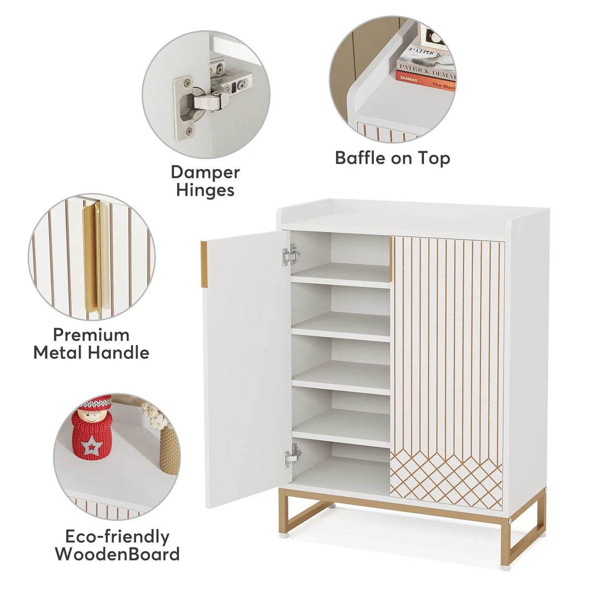 Tribesigns Five Tier Wooden Shoe Rack Storage Cabinet