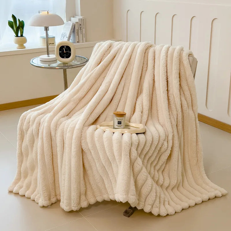 Premium Soft Faux Rabbit Fur Blanket Warm Coral Fleece Throw