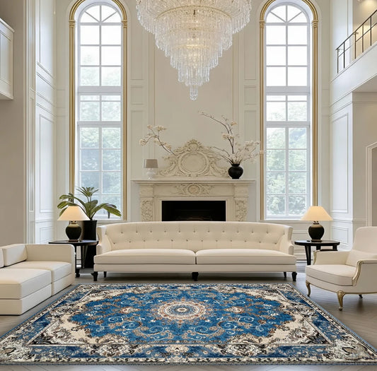 Classic Persian Medallion Area Rug With Non Slip Rubber Backing