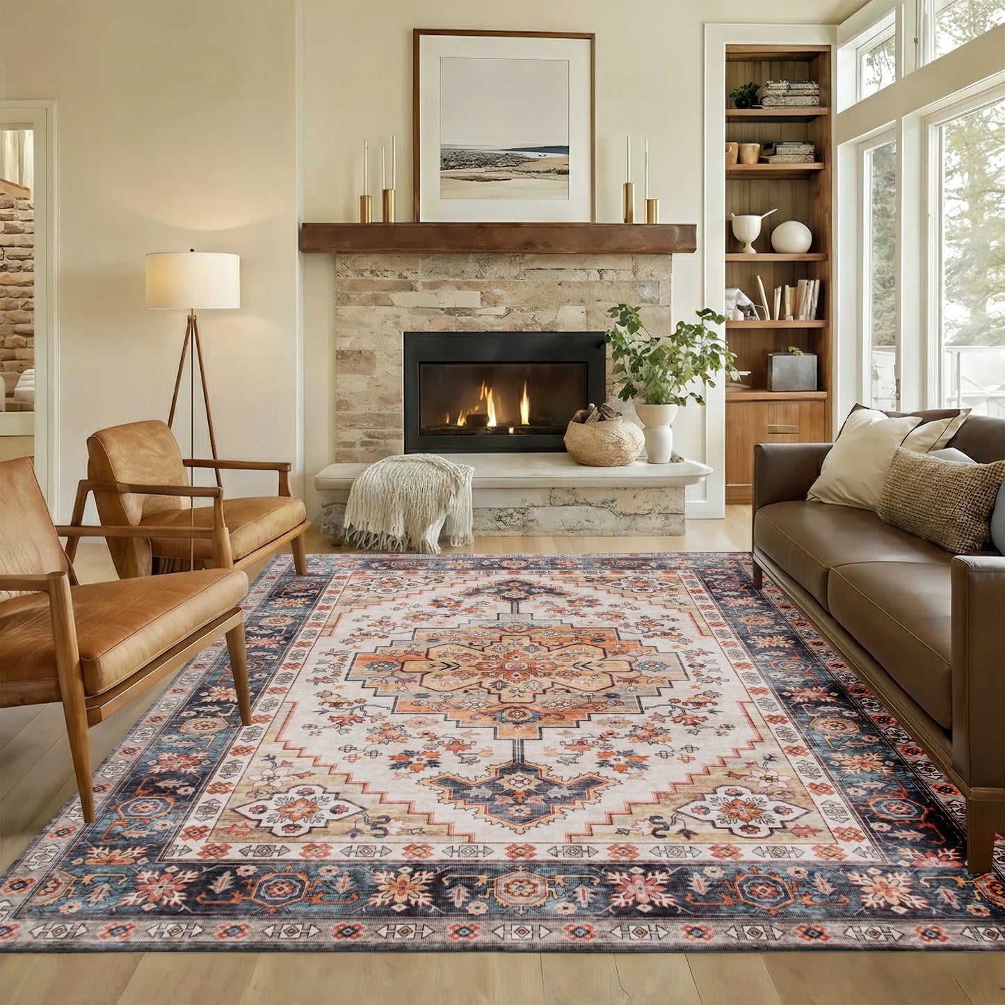 Machine Washable Modern Polyester Area Rug With Rubber Backing