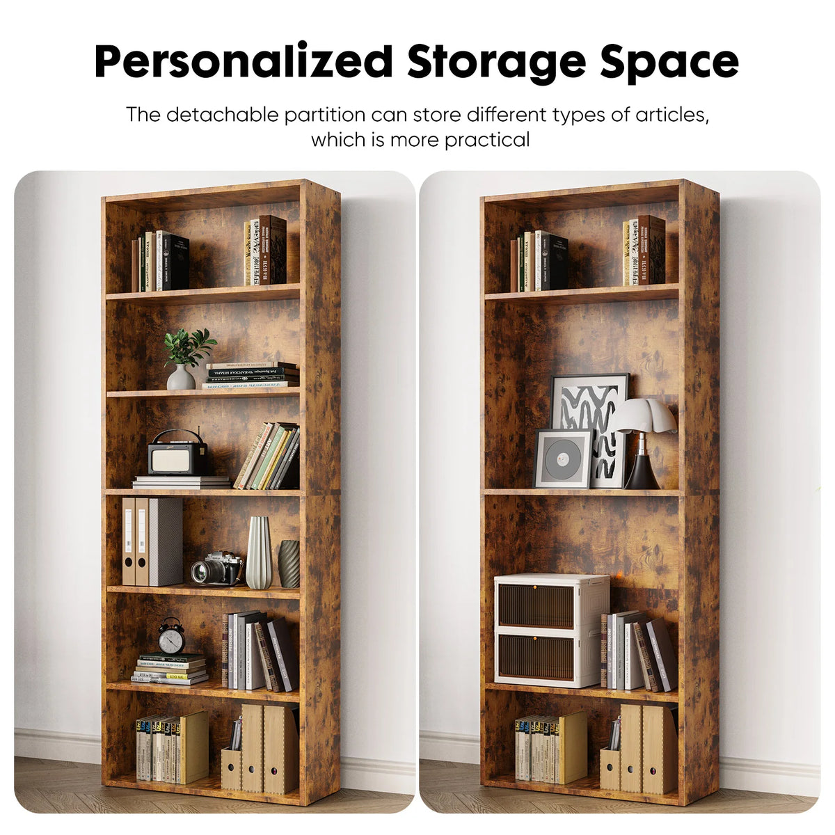 JHK Six Tier Wooden Bookcase For Living Room And Home Office