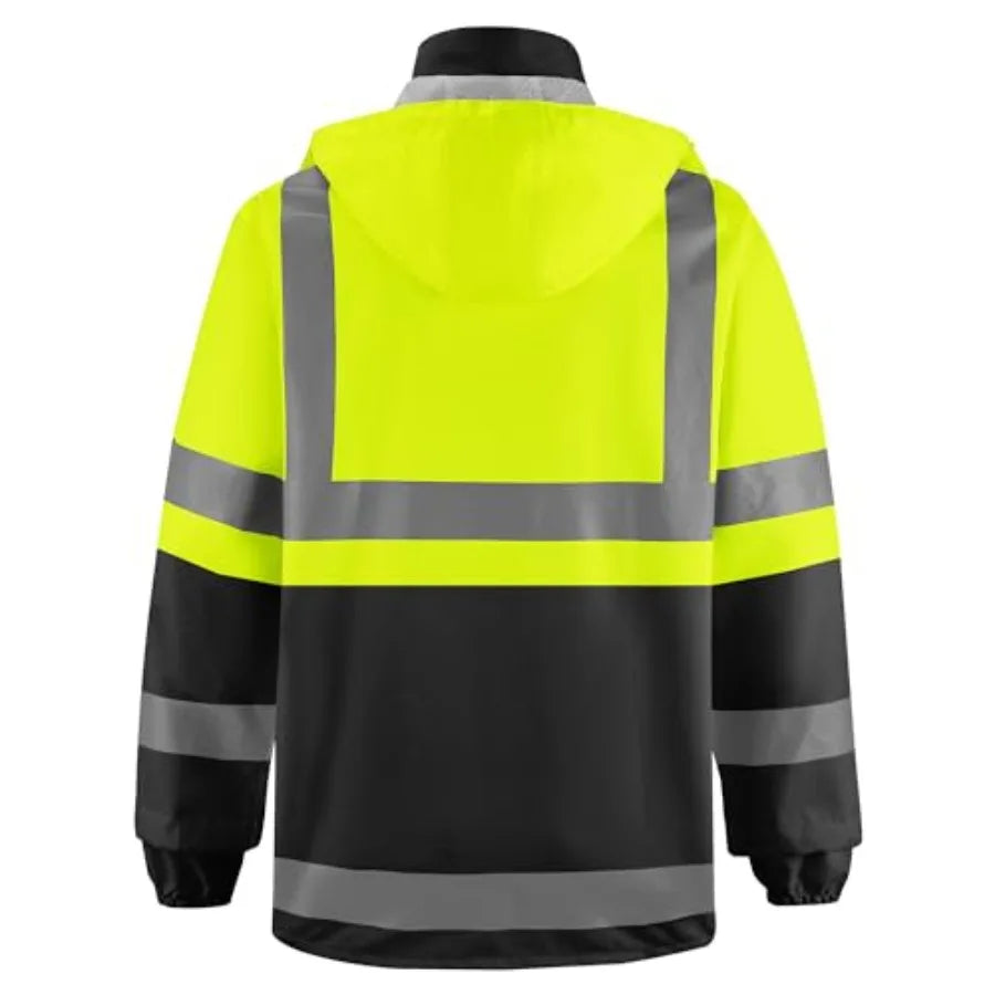 Reflective High Visibility Safety Rain Jacket With Hood For Construction