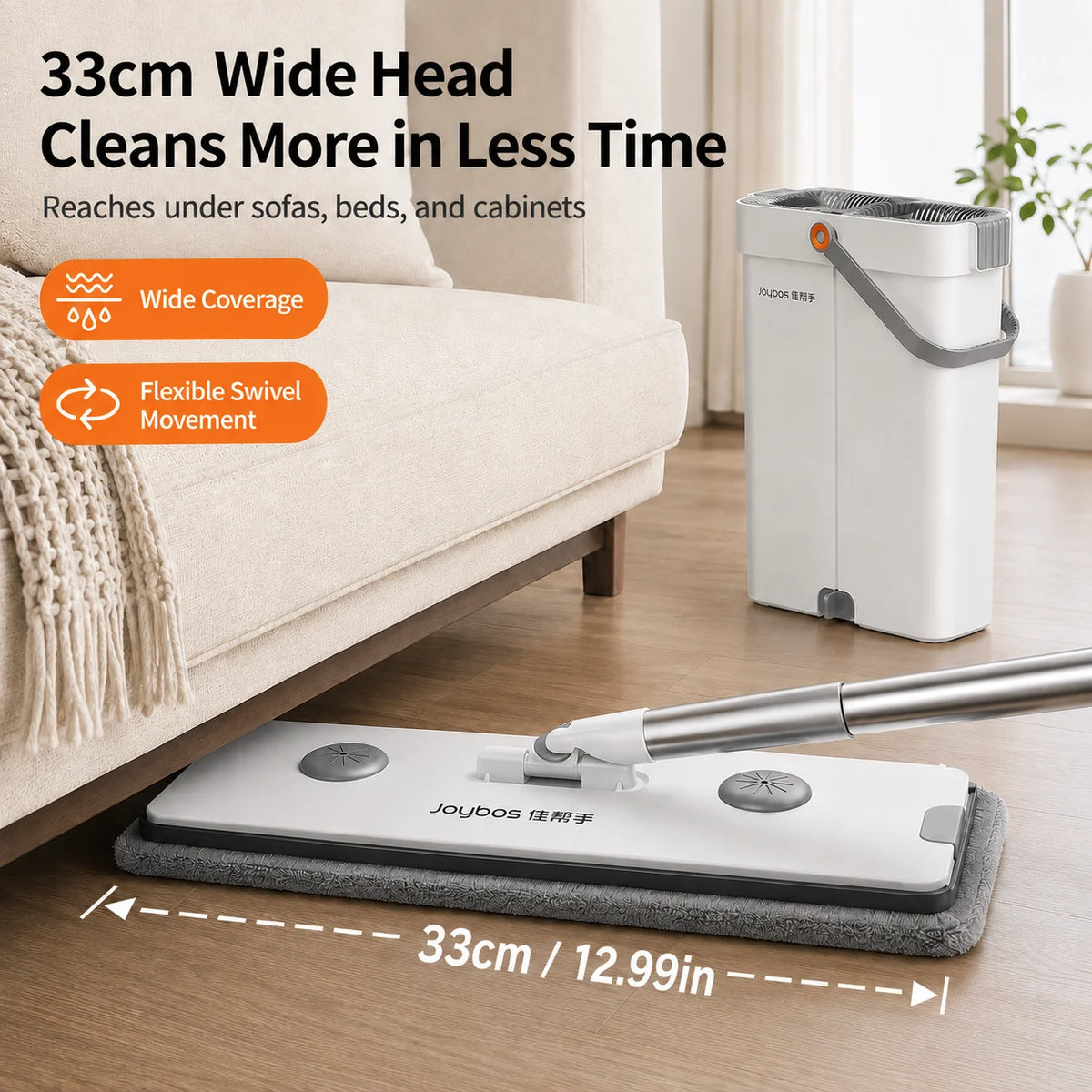 Joybos Ultra Slim Flat Mop With Bucket And Microfiber Pads