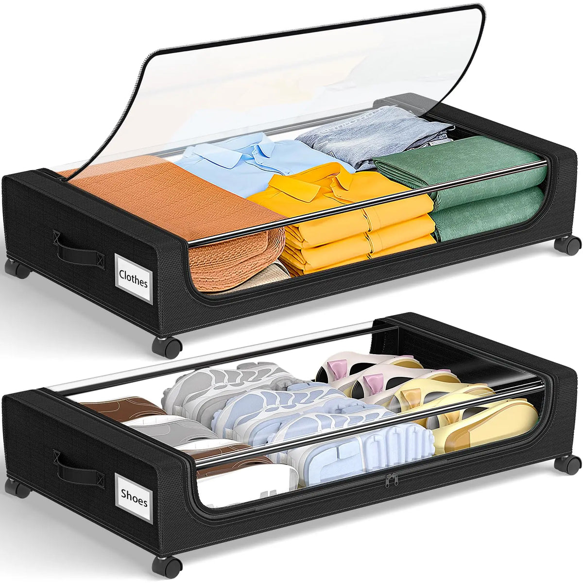 Under Bed Storage Containers Featuring Wheels And Clear Lids