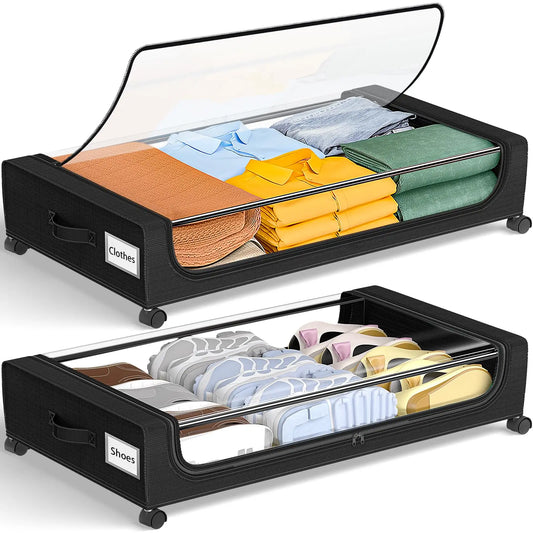 Under Bed Storage Containers Featuring Wheels And Clear Lids
