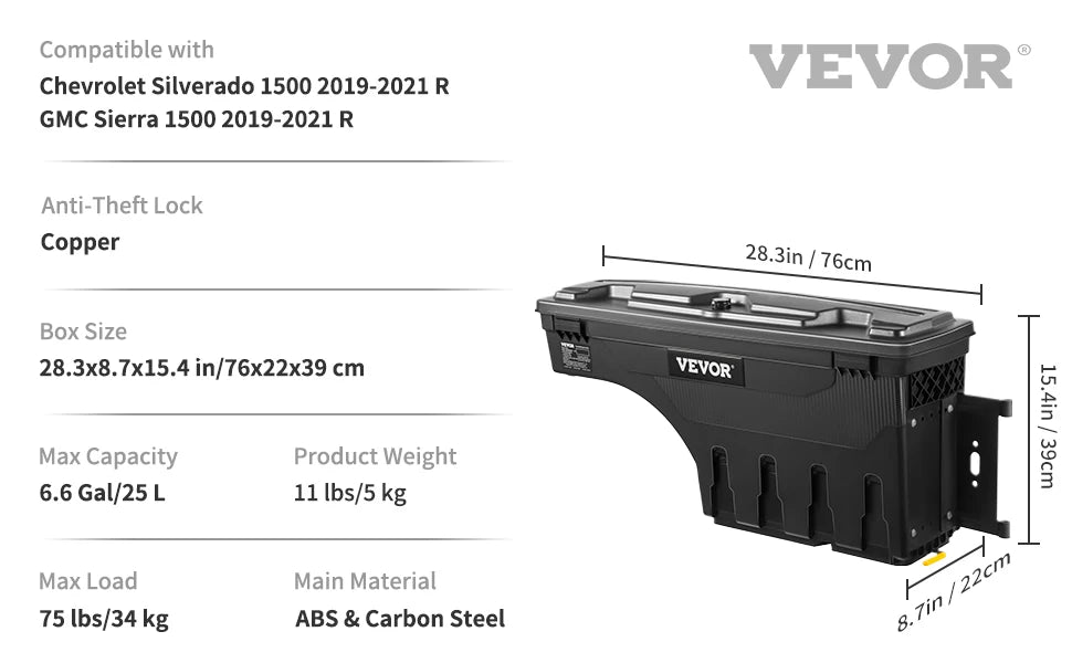 SucceBuy Waterproof Truck Bed Storage Box With Password Lock