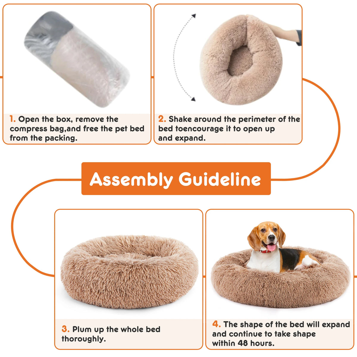 Jhk Calming Washable Round Fluffy Faux Fur Dog Bed
