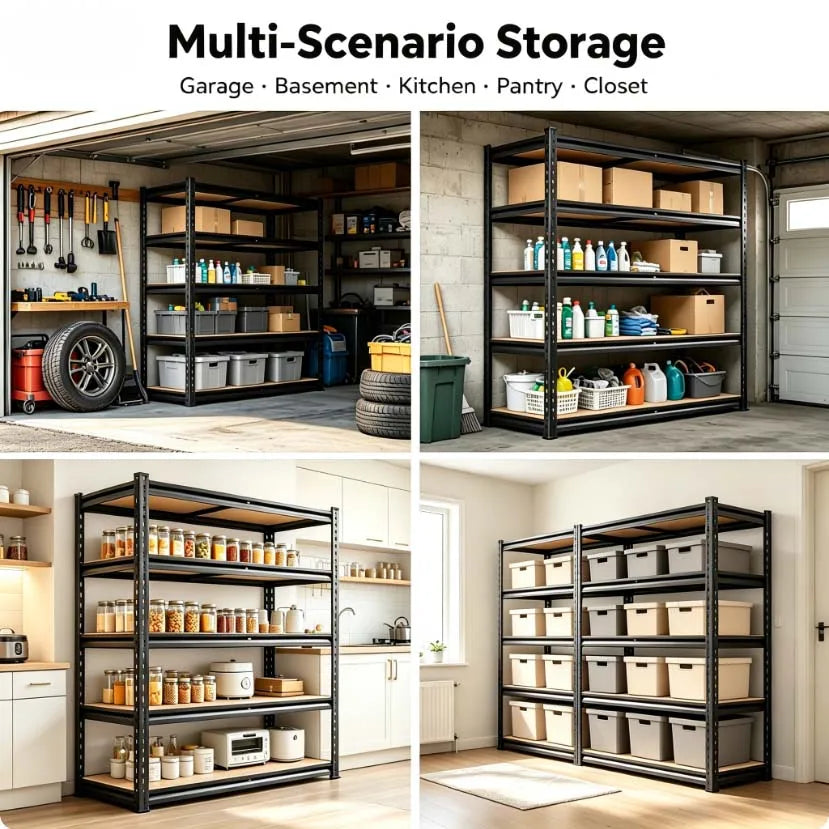 Adjustable Metal Storage Rack With Mdf Shelves For Indoor Use
