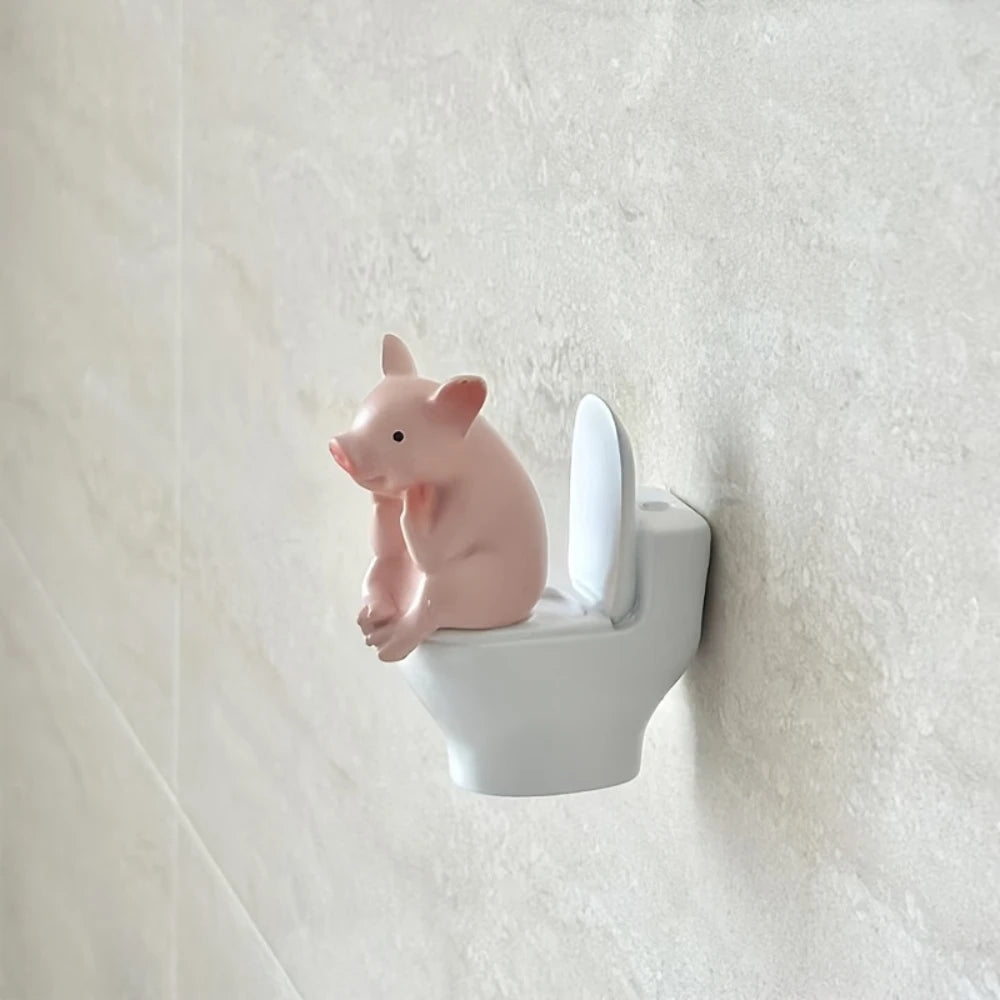 Cute PVC Toilet Pig Bathroom And Desk Home Decor Ornament