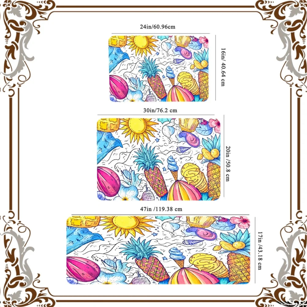 3 Piece Tropical Print Kitchen Rug Mat Set