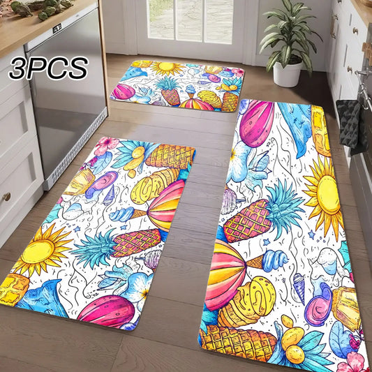 3 Piece Tropical Print Kitchen Rug Mat Set