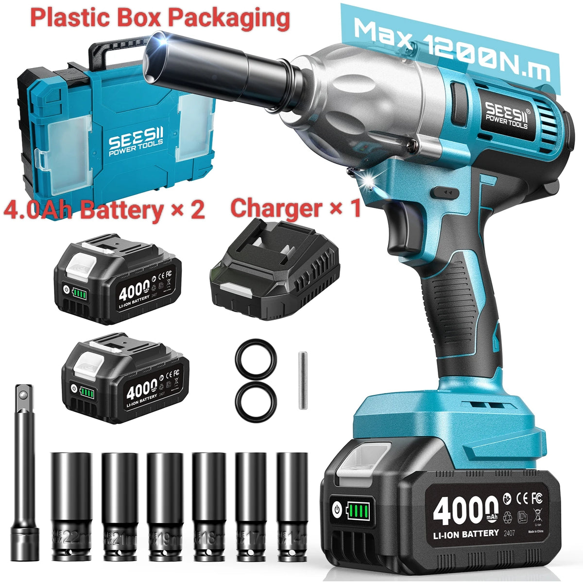 Seesii Brushless Cordless Impact Wrench 1200Nm High Torque