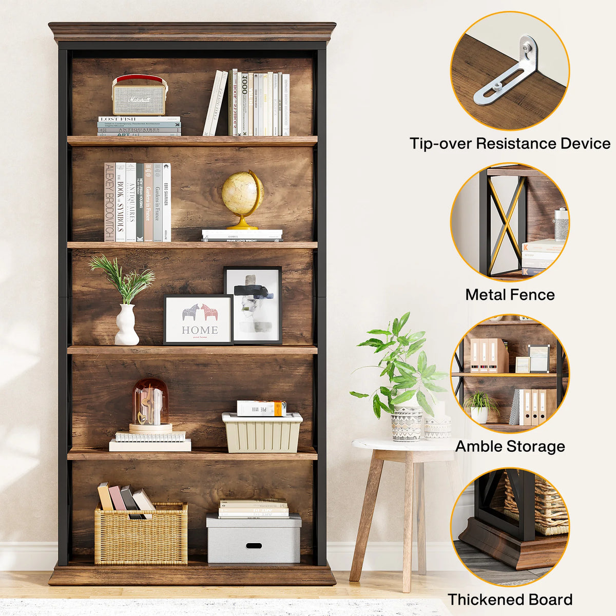 Tribesigns Modern Wooden Bookcase Floor Standing Storage Shelf