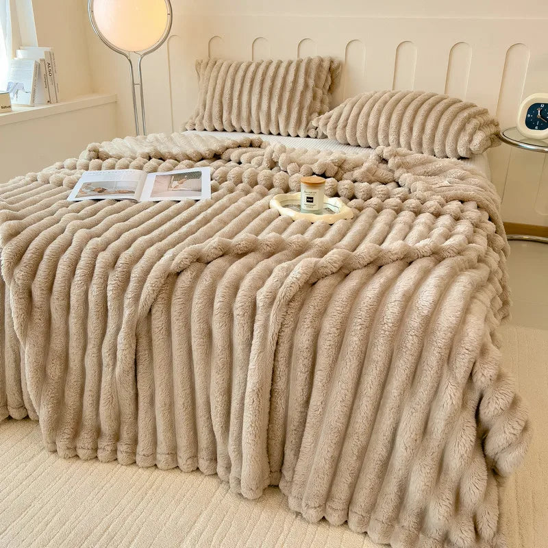 Premium Soft Faux Rabbit Fur Blanket Warm Coral Fleece Throw