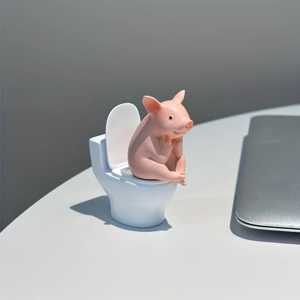 Cute PVC Toilet Pig Bathroom And Desk Home Decor Ornament