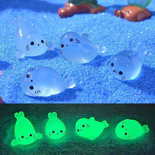 Luminous Mini Seal Pup Resin Figurines For Fairy Garden