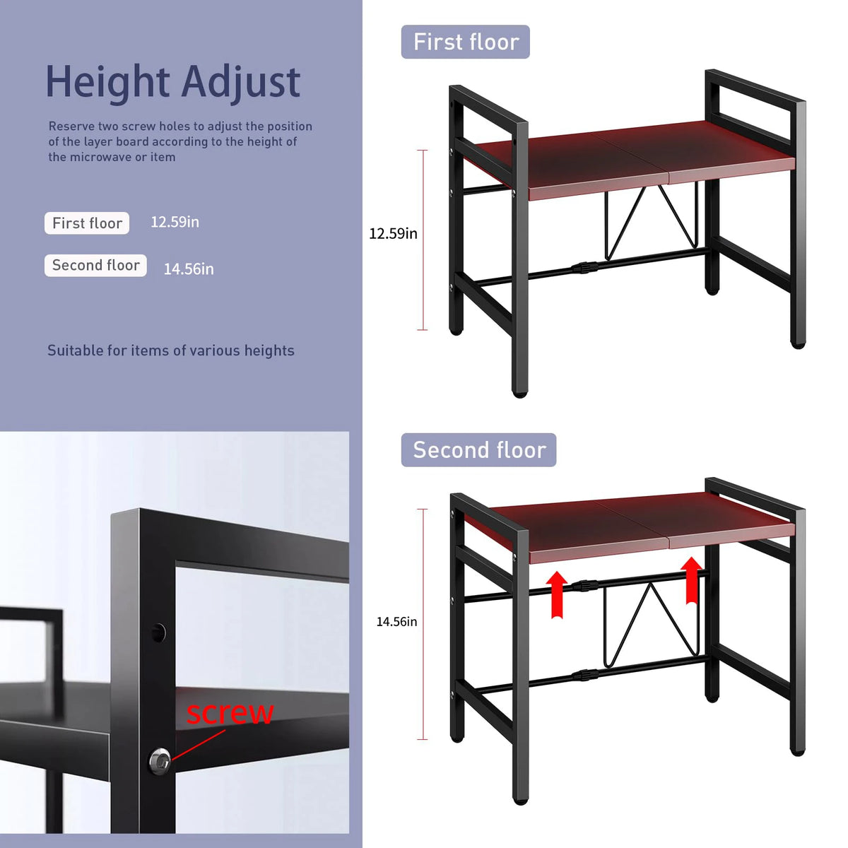 Expandable Microwave Countertop Shelf Rack Kitchen Storage