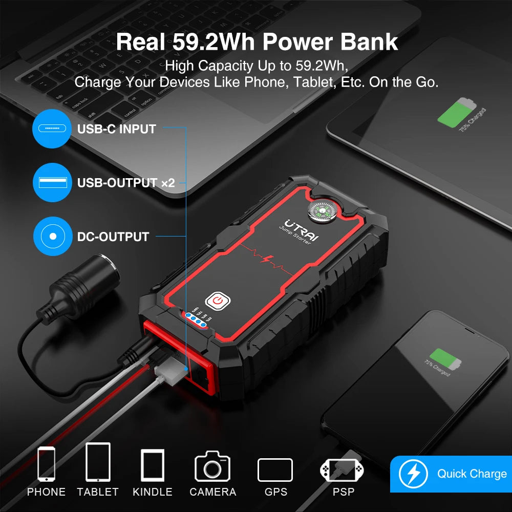 Utrai 2000A Peak Current Car Jump Starter Portable Power Bank