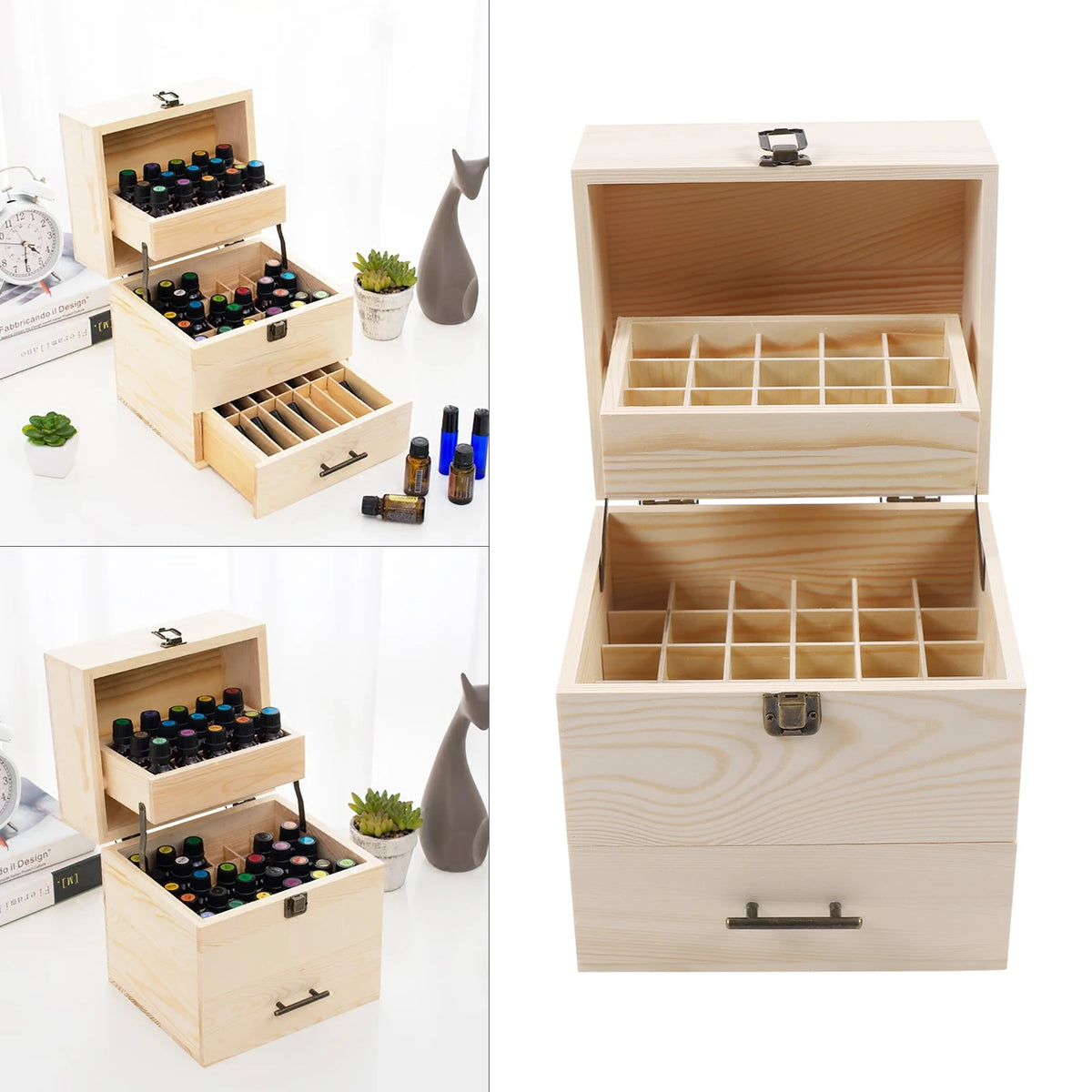 Wood Essential Oil Storage Crate With Fifty Nine Compartments