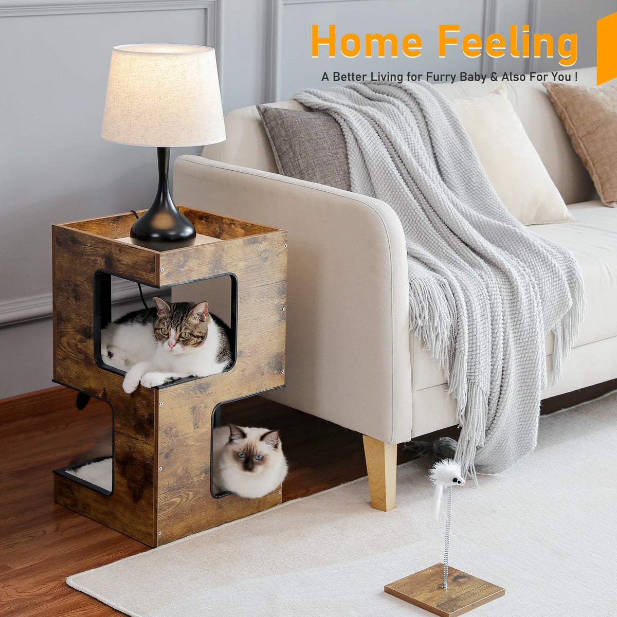 PAWZ Road Wood Cat Condo House With Soft Scratching Pad