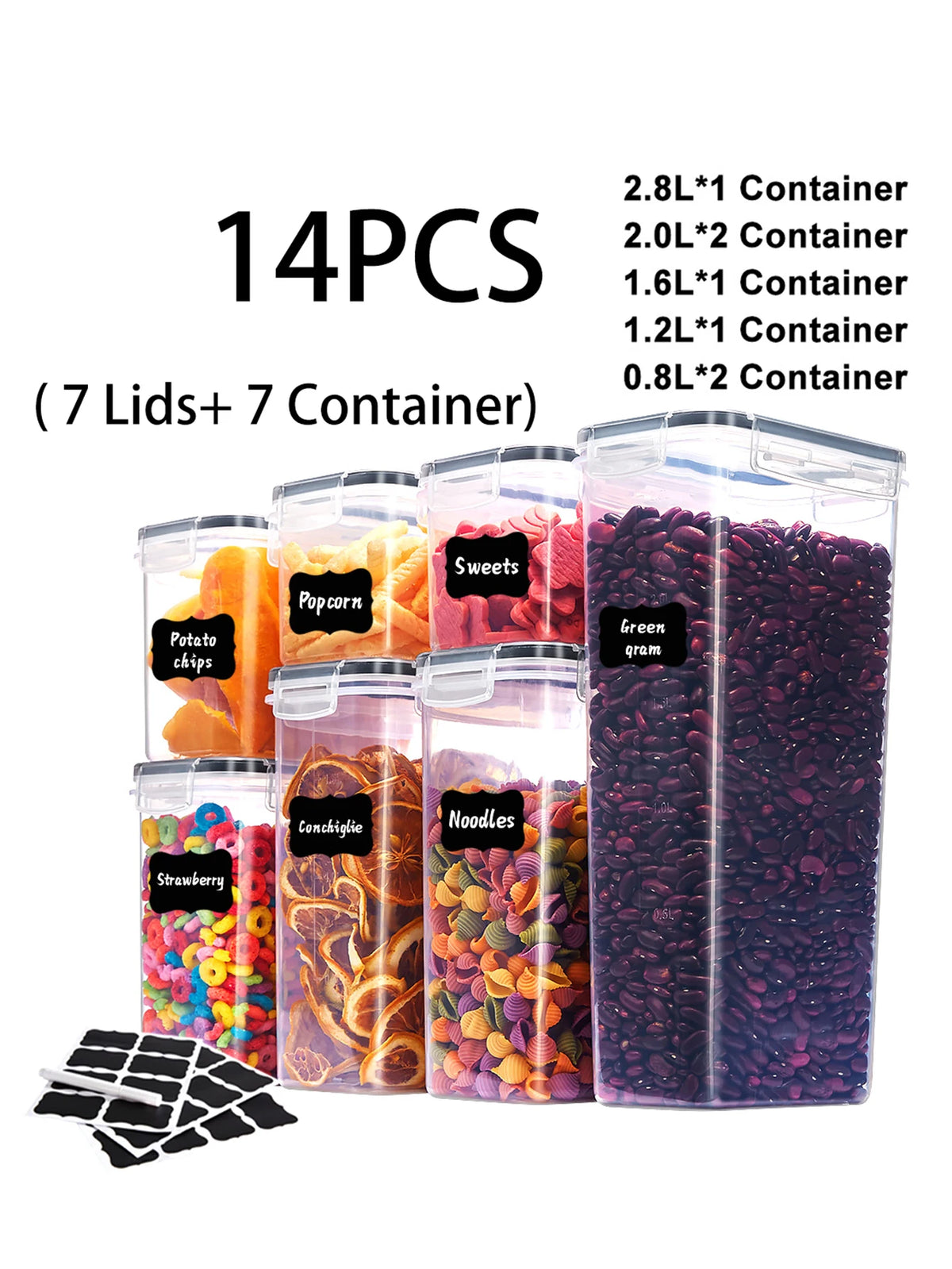 Sealed Pasta Storage Containers With Lids And Labels