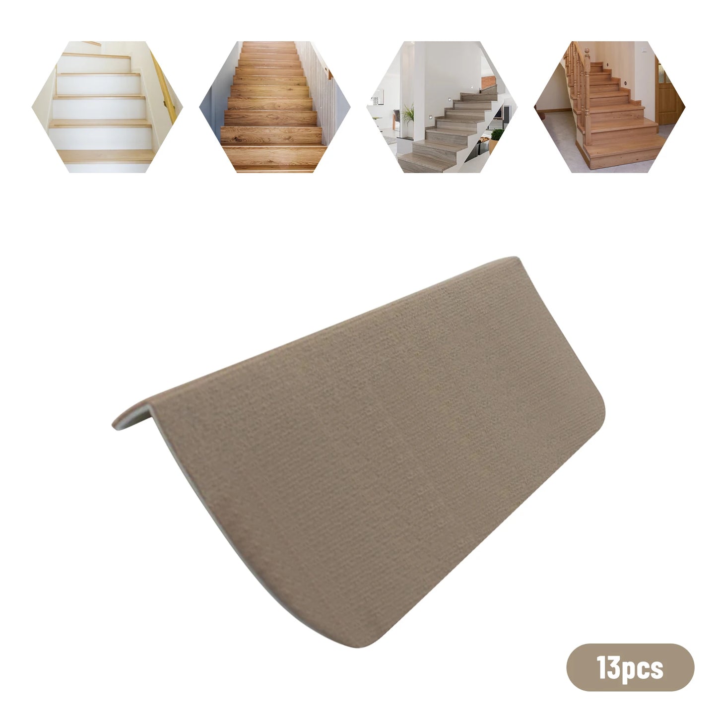 Bymaocar 13 Pcs Beige Non Slip Carpet Stair Treads