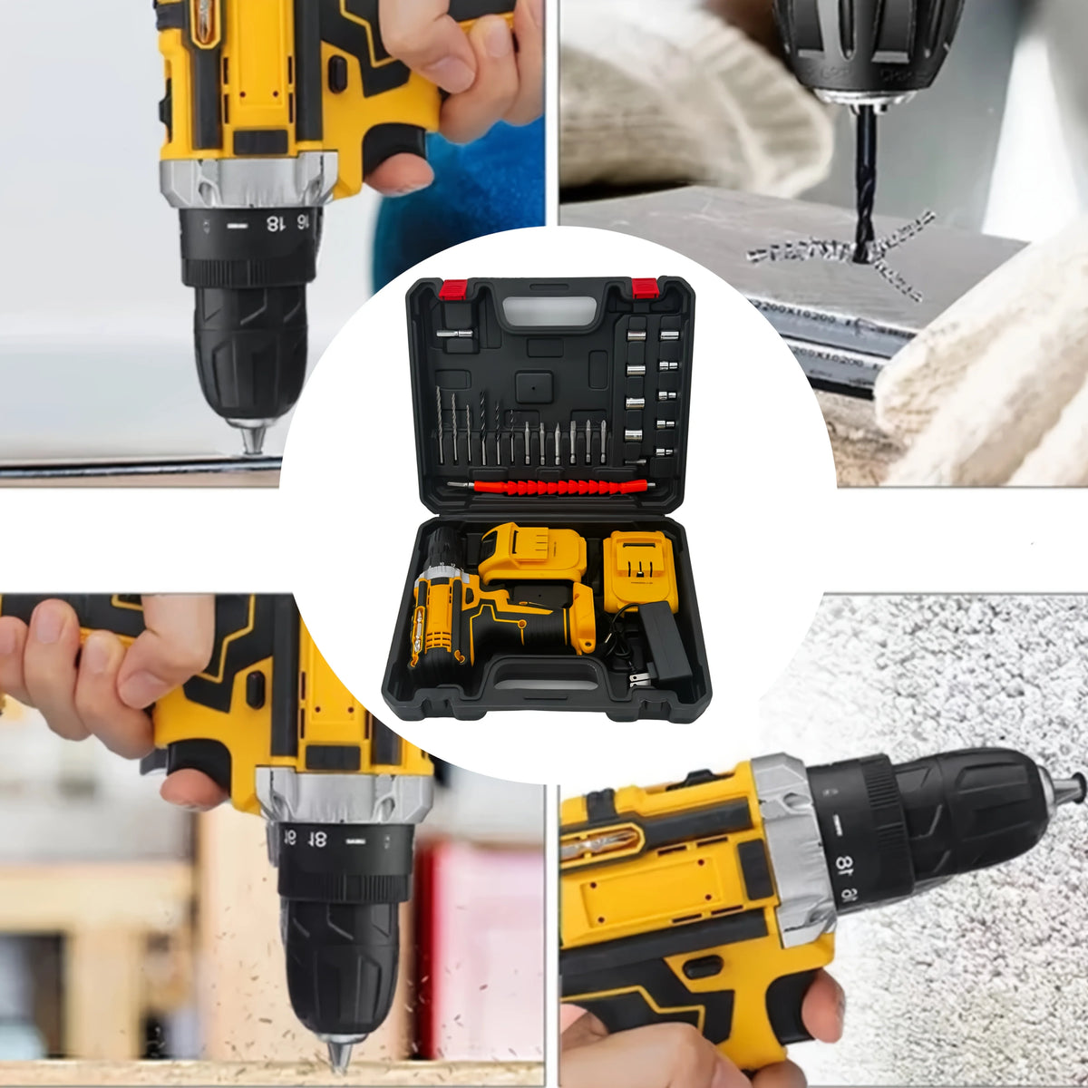 21V Cordless Lithium Drill Set With Dual Batteries And Case