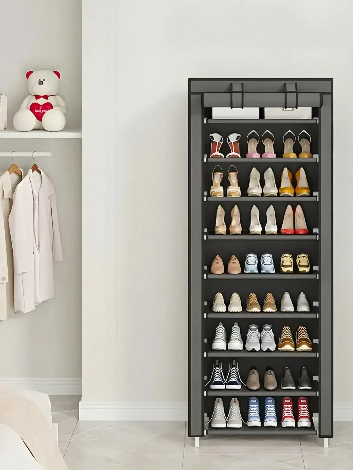 Multi Tier Nonwoven Fabric Shoe Rack With Storage Solutions