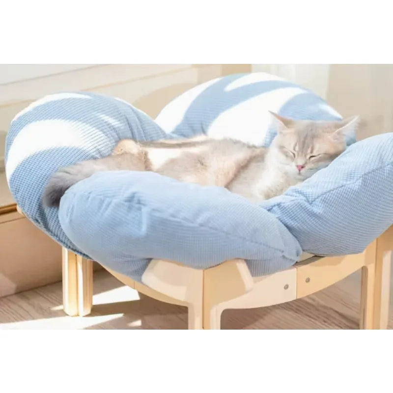 Wooden High Leg Cat Bed With Soft Cushions For Pets