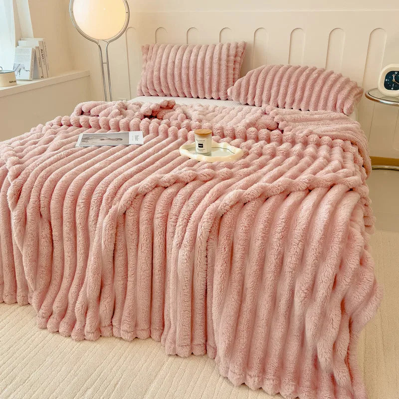 Premium Soft Faux Rabbit Fur Blanket Warm Coral Fleece Throw