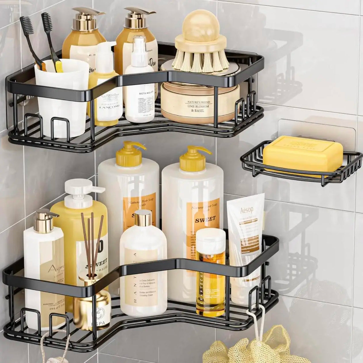 Heavy Duty Adhesive Shower Caddy Rack For Bathroom Wall Storage
