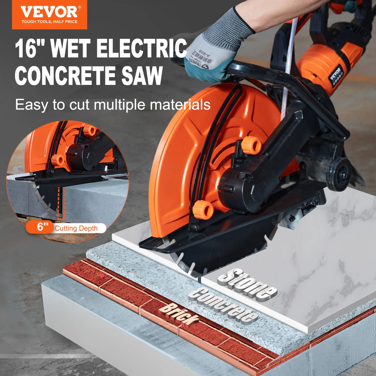 SucceBuy Electric Concrete Saw For Adjustable Wet Disk Cutting