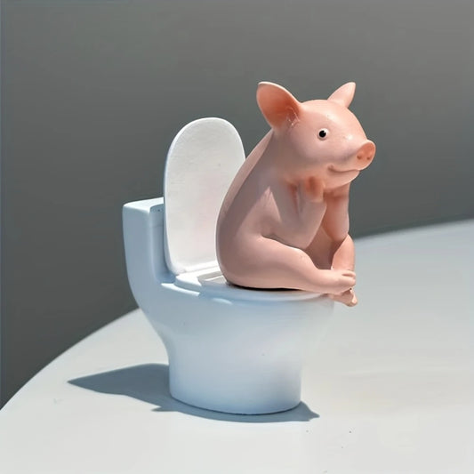 Cute PVC Toilet Pig Bathroom And Desk Home Decor Ornament