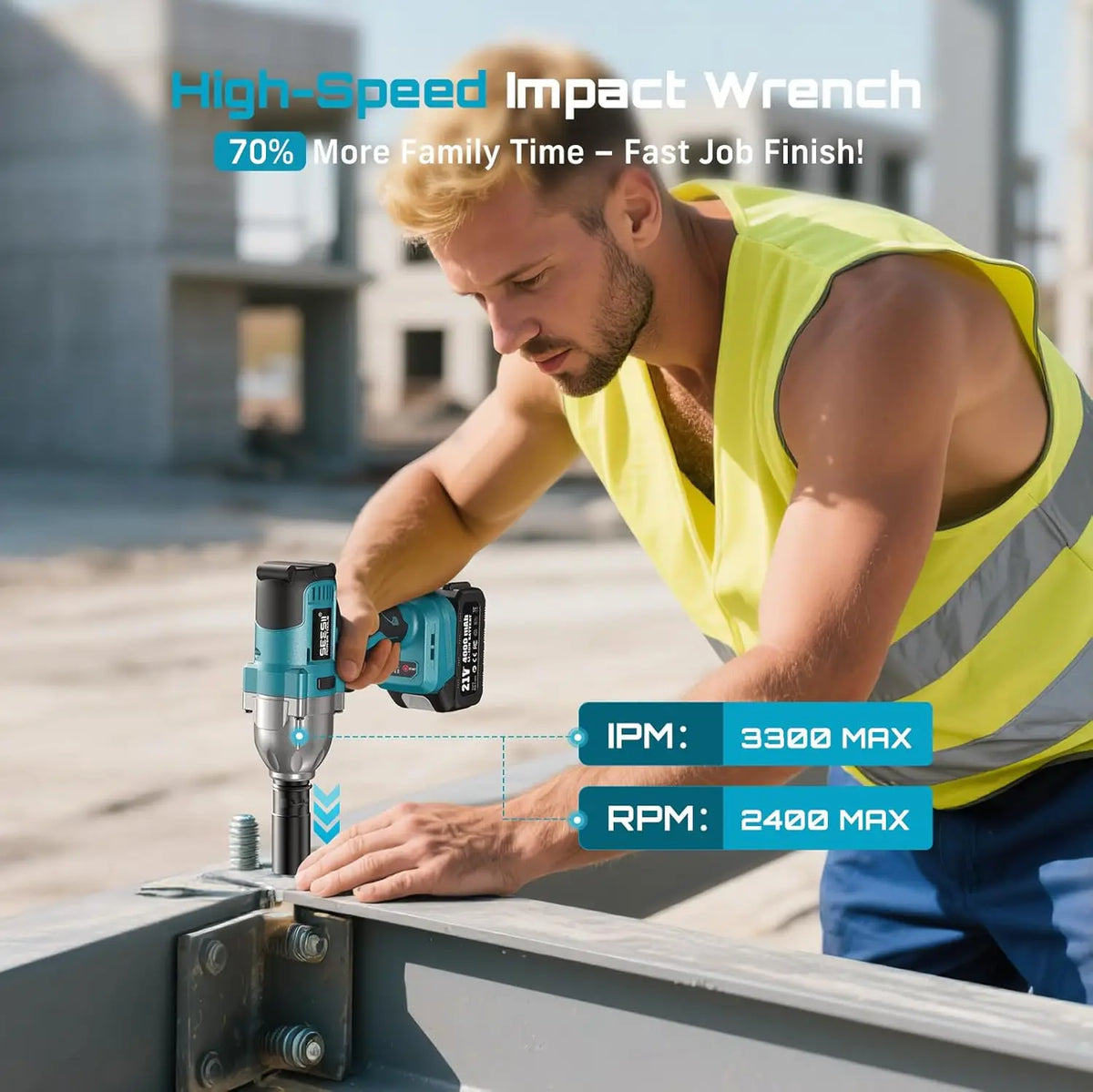 Seesii Brushless Cordless Impact Wrench 1200Nm High Torque