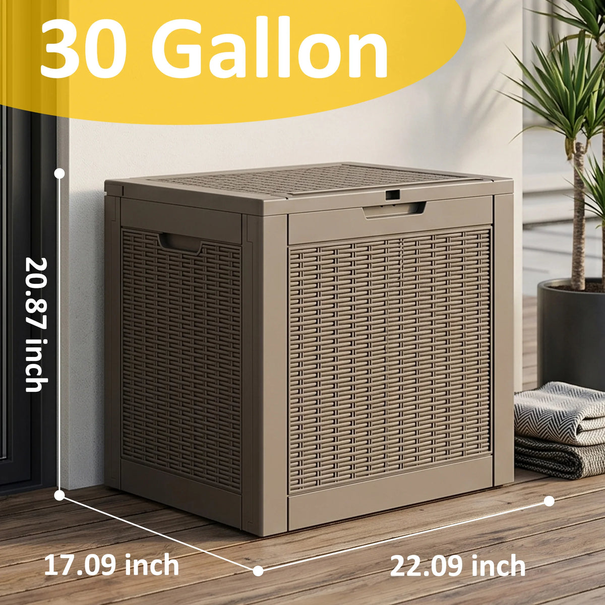 Waterproof Rattan Textured Resin Patio Storage Deck Box With Lock