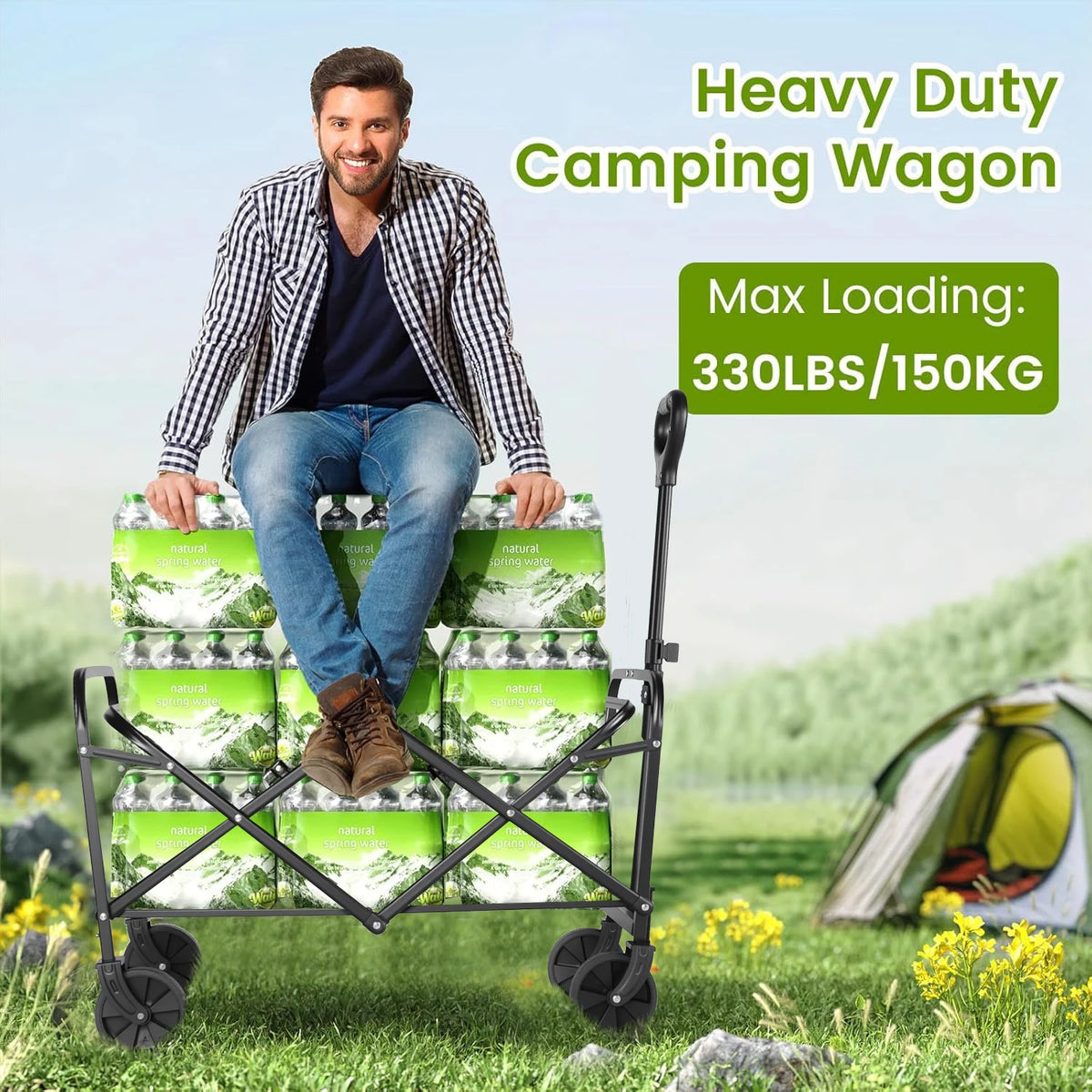 Heavy Duty Foldable Steel Utility Wagon With All Terrain Wheels