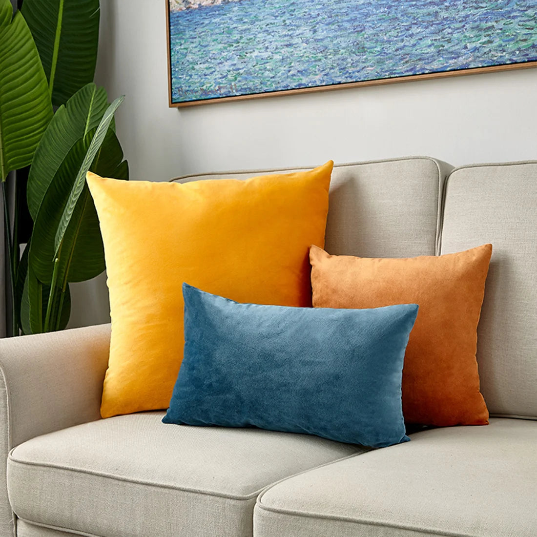 Premium Cotton Throw Pillow Set With Silk Filling Zippered Cover