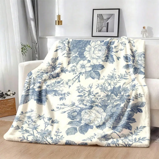 Cozy Vintage Floral Flannel Throw Blanket For Home Decor