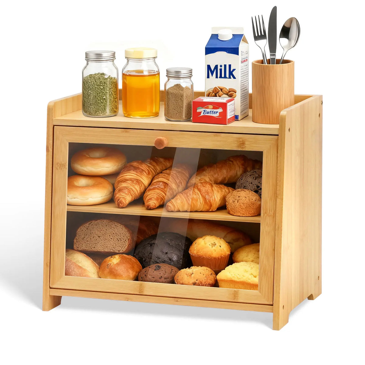 Bamboo Bread Box Kitchen Countertop Storage Container
