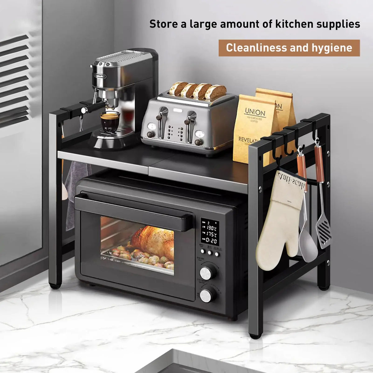 Expandable Microwave Countertop Shelf Rack Kitchen Storage