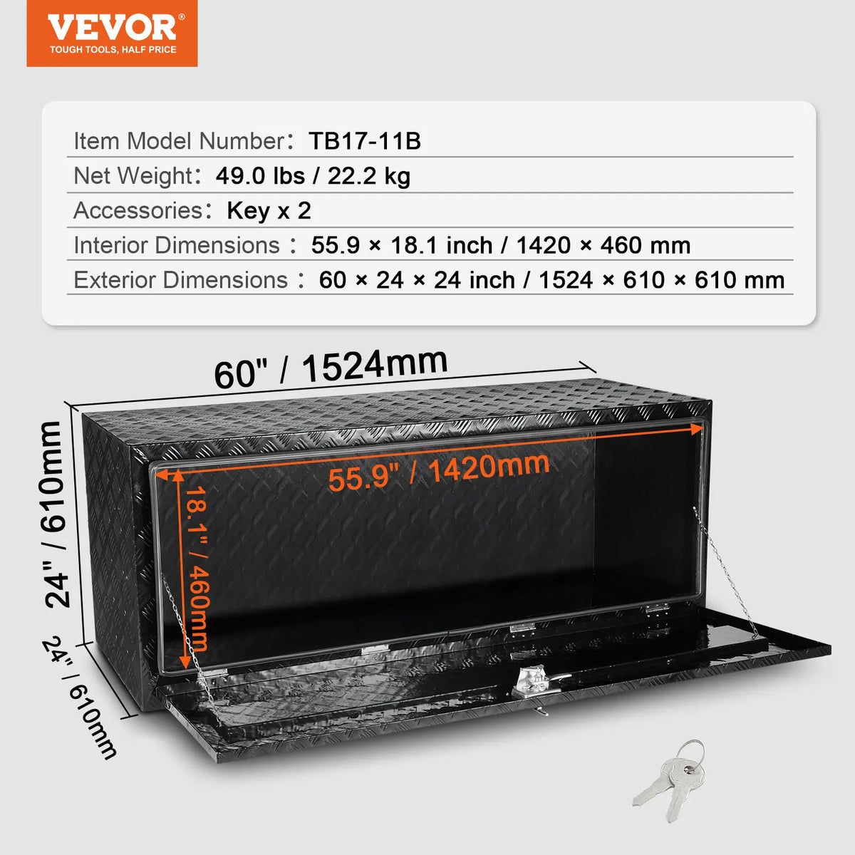 SucceBuy Heavy Duty Diamond Plate Underbody Truck Toolbox With Locks