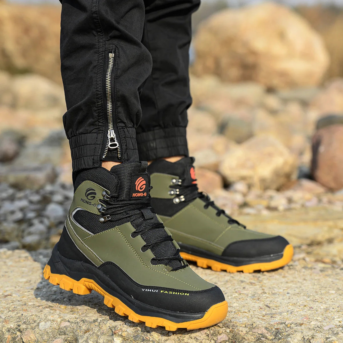 Veigar Men Breathable Leather Anti Puncture Steel Toe Work Boots