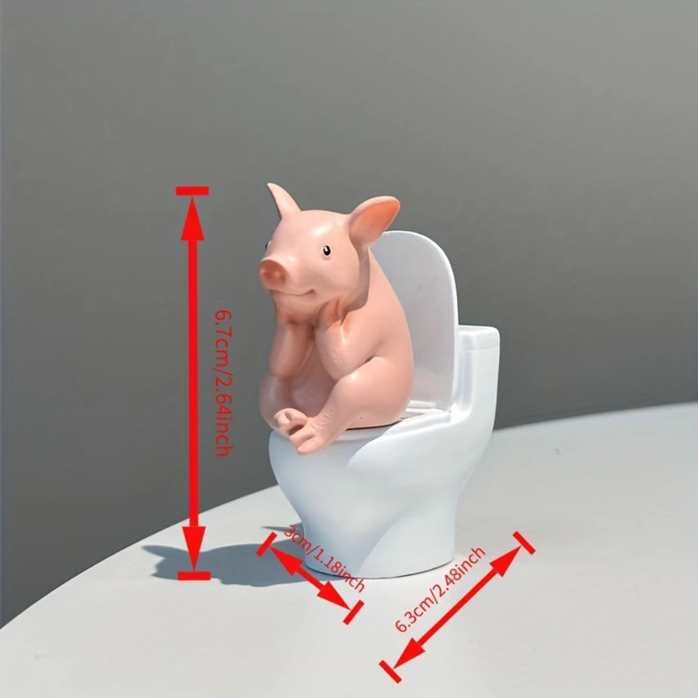 Cute PVC Toilet Pig Bathroom And Desk Home Decor Ornament