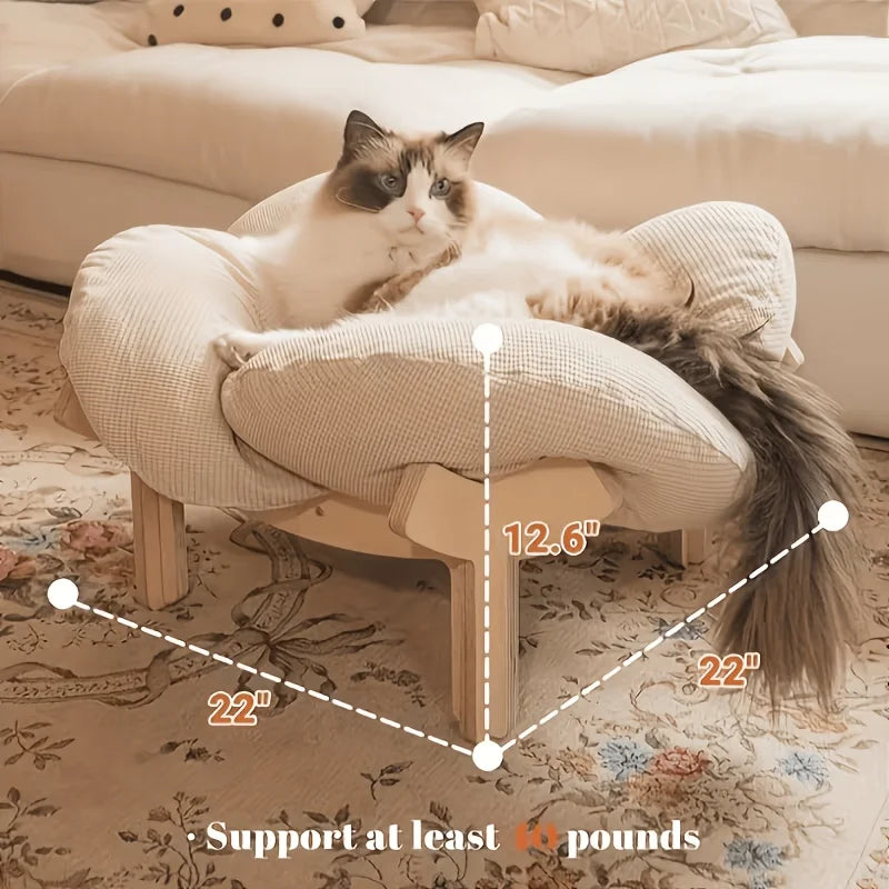 Wooden High Leg Cat Bed With Soft Cushions For Pets