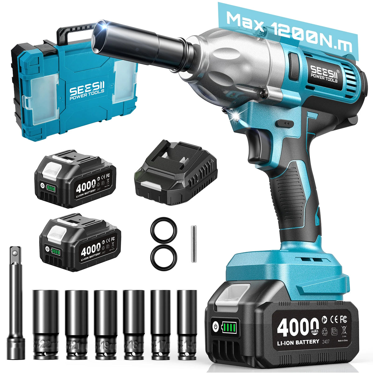 Seesii Brushless Cordless Impact Wrench 1200Nm High Torque