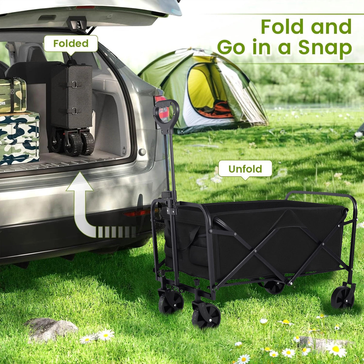 Heavy Duty Foldable Steel Utility Wagon With All Terrain Wheels