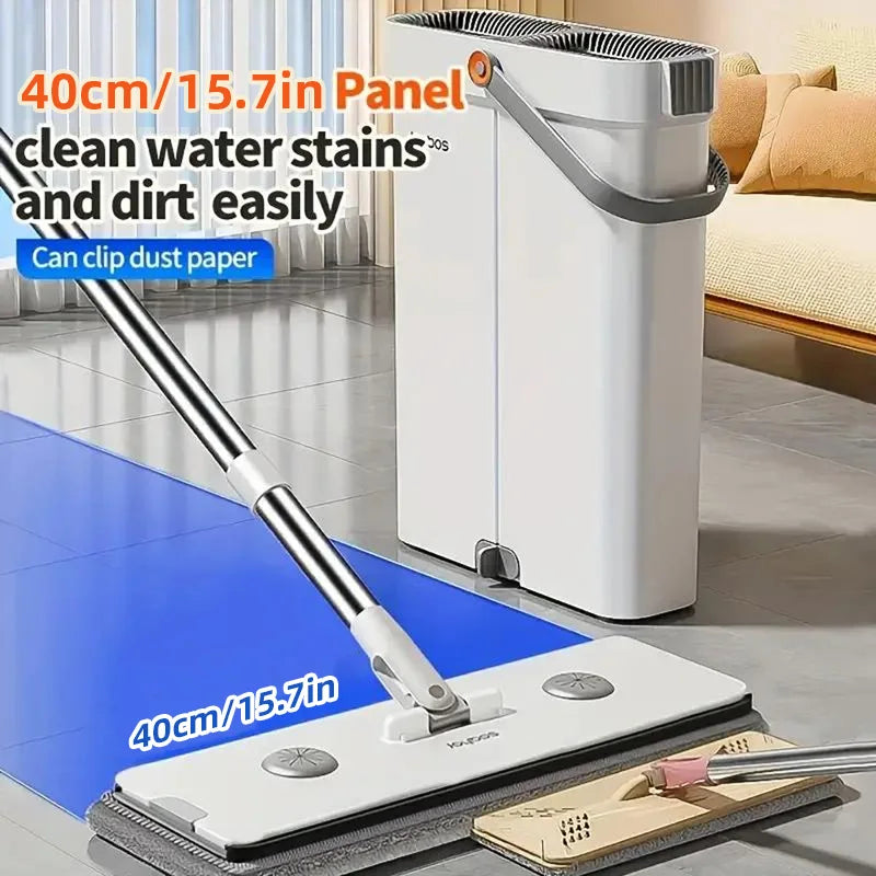 Joybos Ultra Slim Flat Mop With Bucket And Microfiber Pads