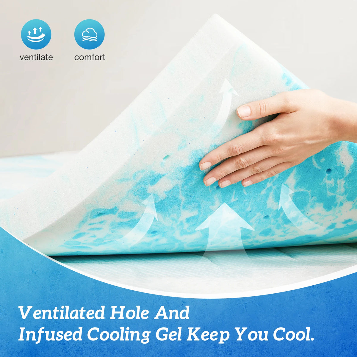 MCQ Breathable Memory Foam Gel Cooling Bed Mattress Topper
