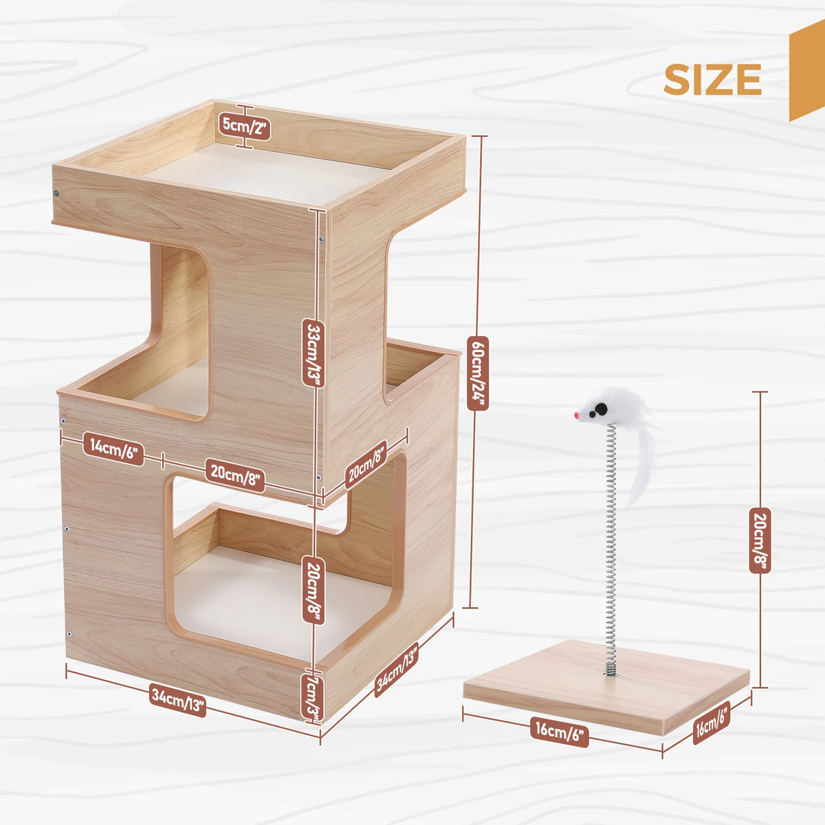 PAWZ Road Wood Cat Condo House With Soft Scratching Pad